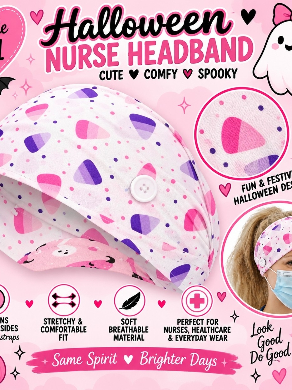Halloween Nurse Headband - Pink Candy Corn Print!!